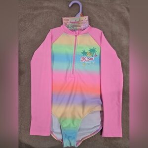 Magic Kids Rainbow Miami Long-Sleeve Rash Guard Swimsuit - Pink